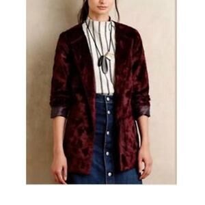 Tabitha Anthropologie Talley Wine Burgundy Faux Fur Jacket Blazer Sz L $228